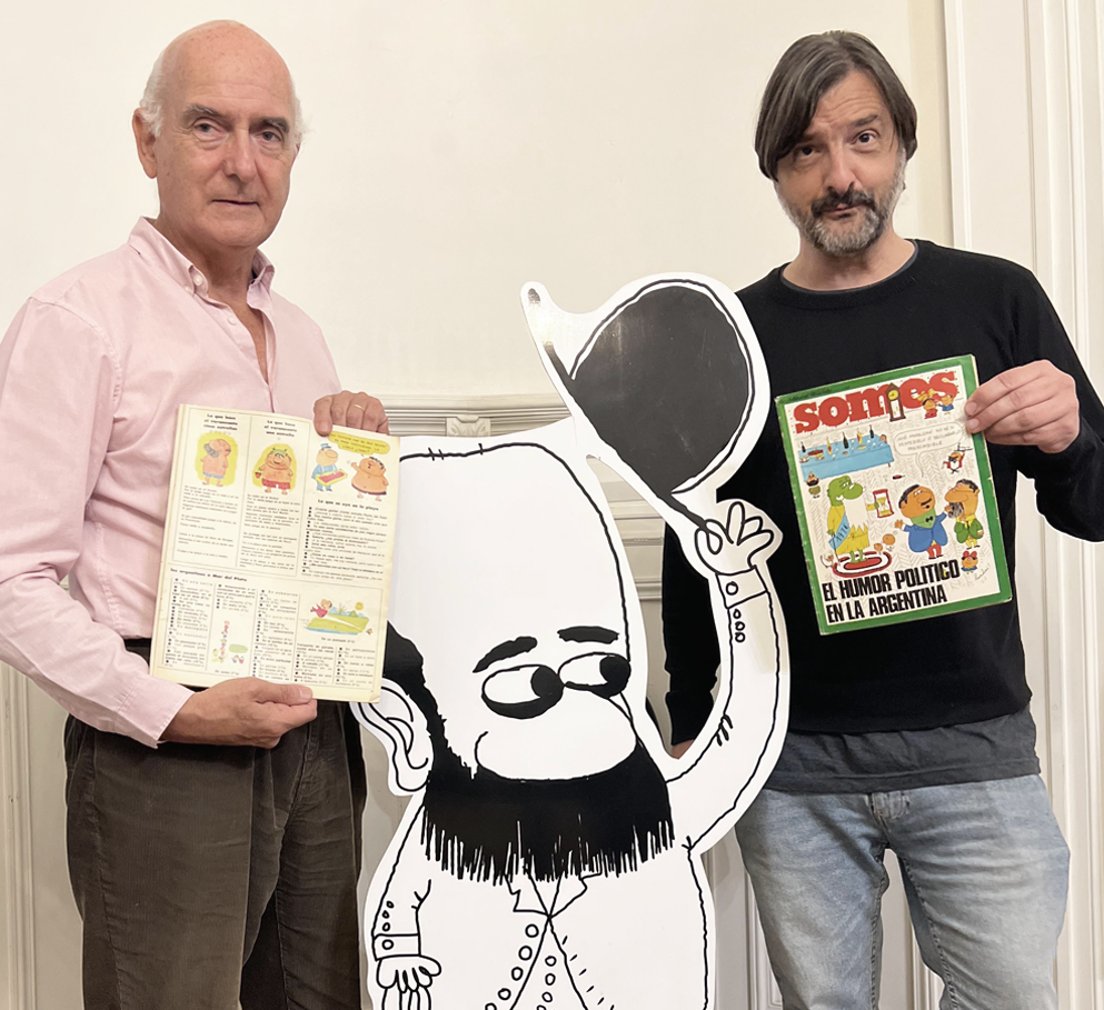 Raúl Colombres y Carlos Parodi en la oficina de Fundación Landrú situada en la avenida Callao, Buenos Aires.