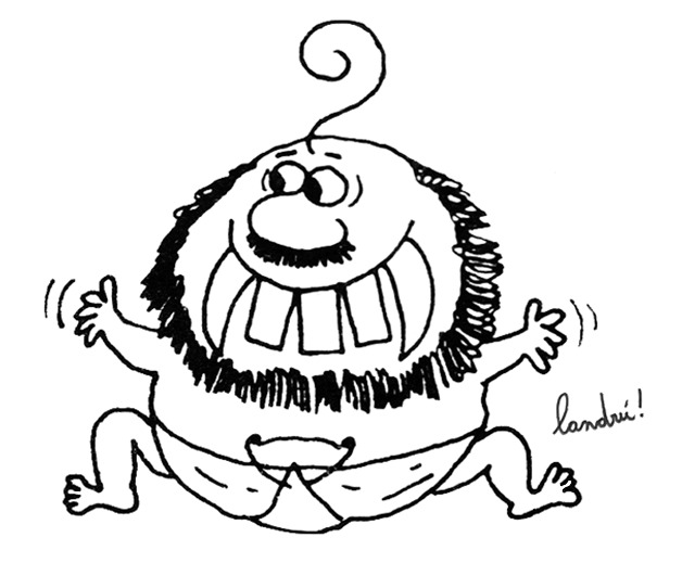 El Chipecondién es un bebé con grandes dientes y abundante barba ilustrado por Landrú. 