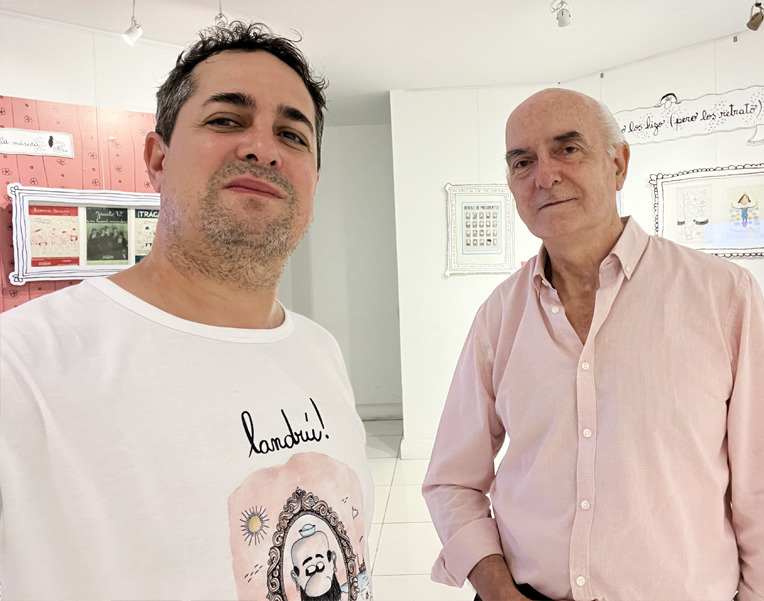 Gonzalo y Raúl Colombres en la muestra de Landrú en Mar del Plata 2023.