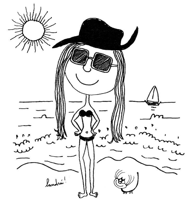 Los personajes de Landrú en Mar del Plata. María Belén luce los anteojos de sol de moda.