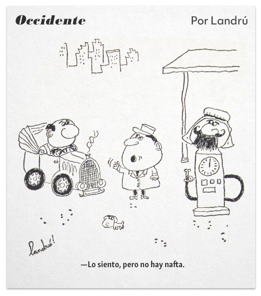Dependencia occidental del petróleo árabe. Landrú. Clarín, 1973.