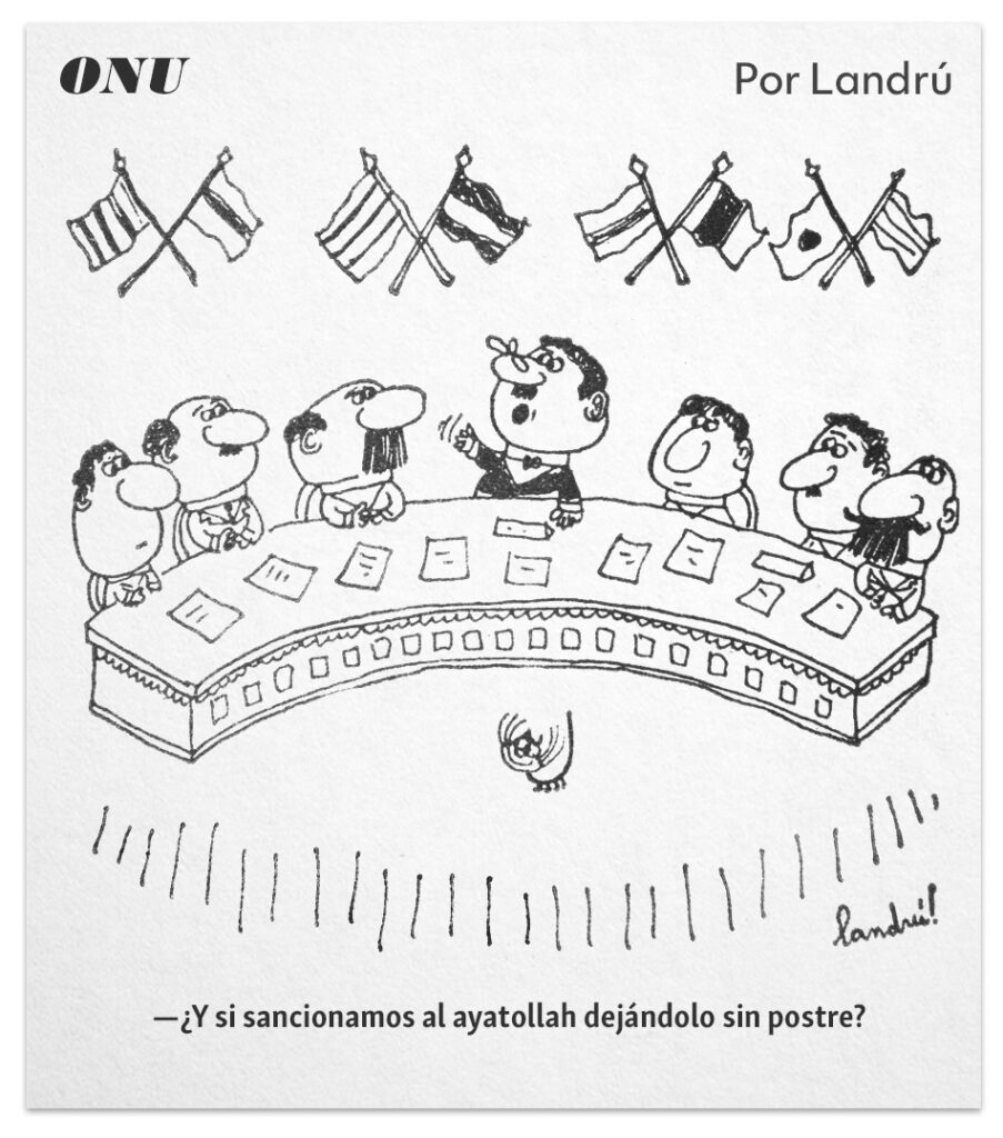 La impotencia de los organismos internacionales frente a la crisis de los rehenes. Landrú. Clarín, 1979.