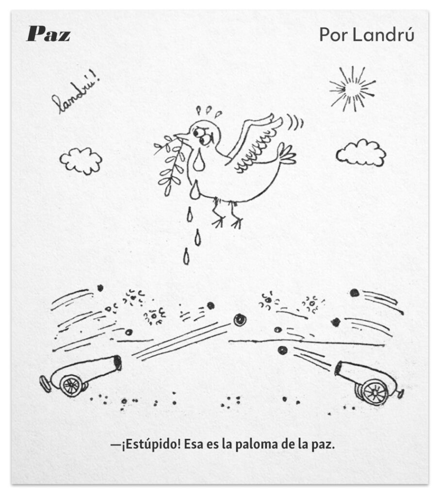 La paloma de la paz esquiva los cañonazos. Landrú. El Mundo, 1967.