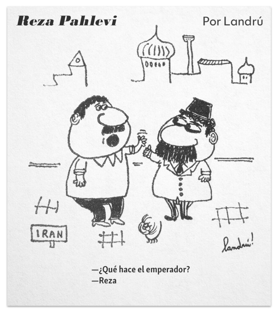 El Sha Reza Pahlaví, retratado en sus últimos meses de poder. Landrú. Clarín, 1978.