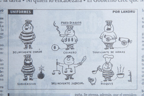 Modelos de uniformes para presidiarios Por Landrú Clarín 1999